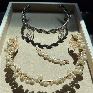 Elegant Pearl and Silver Hair Accessories Set